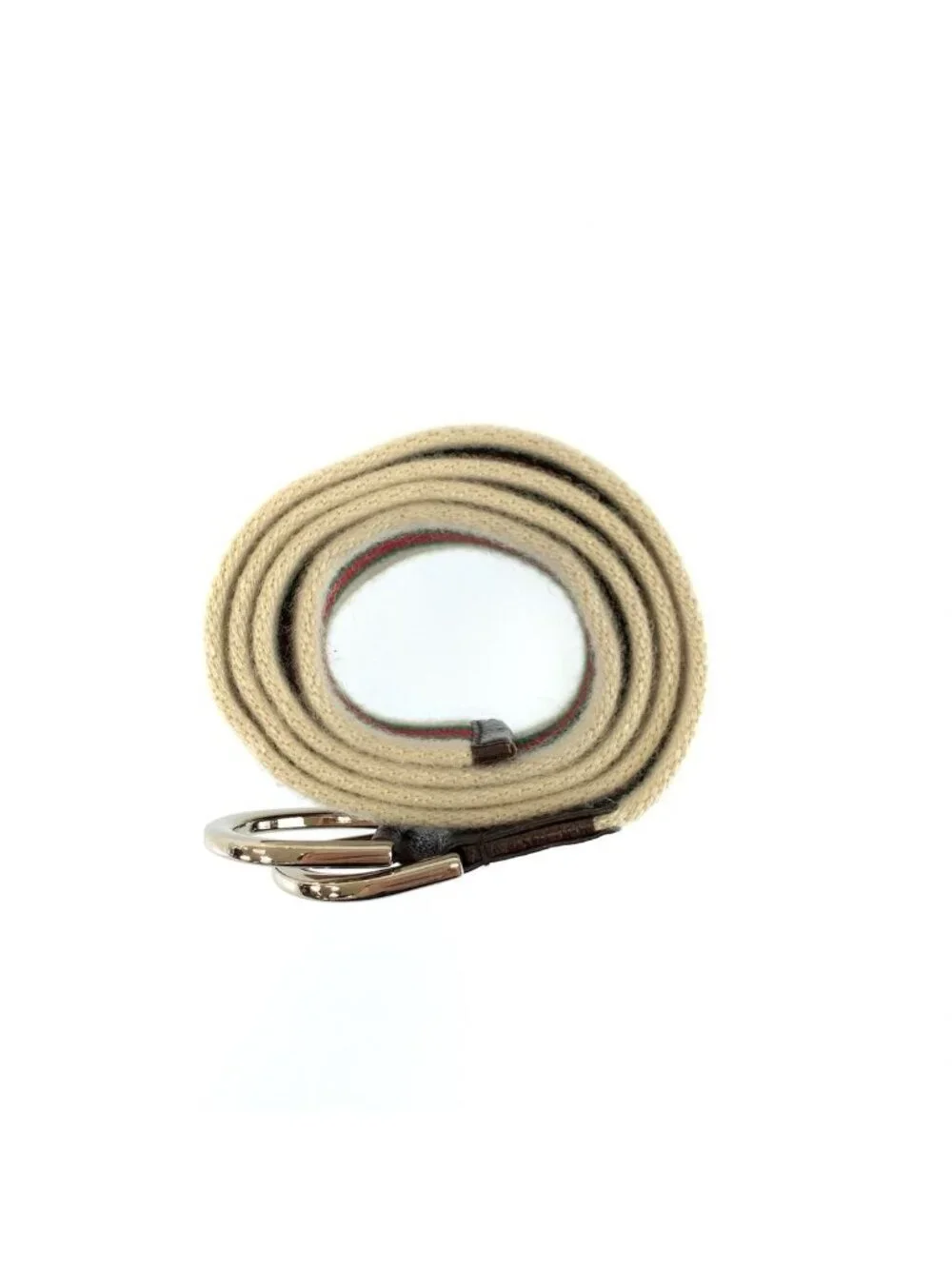 Gucci Sherry Line Double Ring 85 White Green Red Canvas Belt